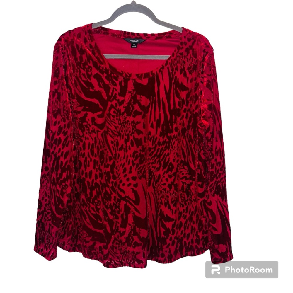 Simply Vera Wang Crushed Red Velvet Tiger Fierce Soft Long Sleeve XL
